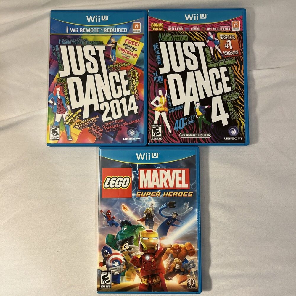 Nintendo WiiU 3 Game Family Lot – LEGO Marvel Super Heroes & Just Dance 4 + 2014